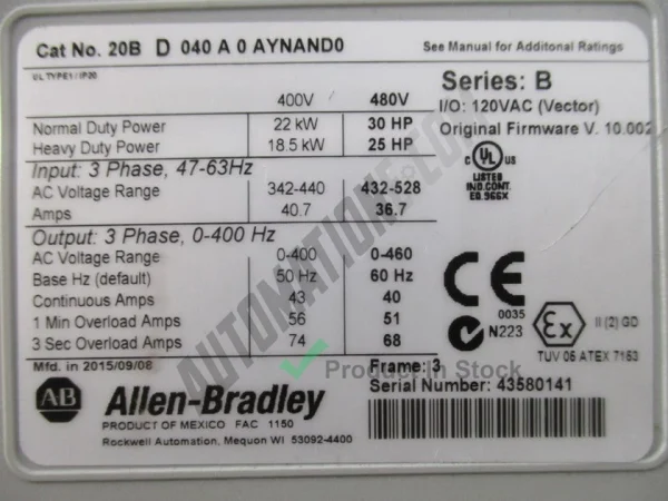 Allen Bradley 20BD040A0AYNAND0 3