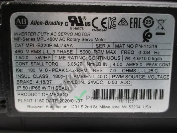 Allen Bradley MPL B320P MJ74AA 3