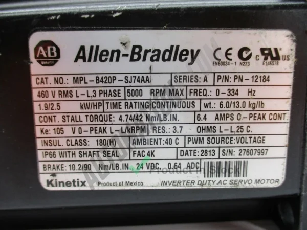 Allen Bradley MPL B420P SJ74AA 3