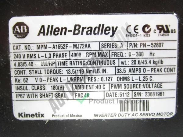 Allen Bradley MPM A1652F MJ72AA 3